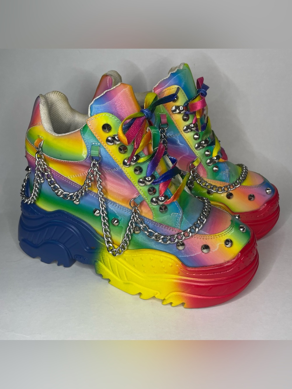 Anthony Wang Space Candy Platform Heeled Sneakers Rainbow Clown Kidcore 8-8.85